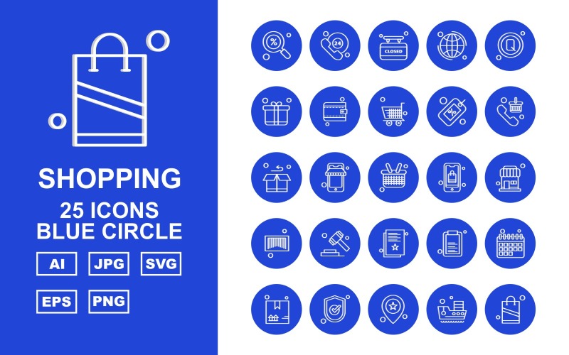 Download Набор иконок "25 Premium Shopping Blue Circle Icon Set" / 25 Premium Shopping Blue Circle Icon Set - Набор иконок на тему shopping find,phone,document,calendar,box,tick,location,ship,shopping bag,24 hours alert,closed,earth,search,gift box,wallet,trolley,label,telephone,icon,icons