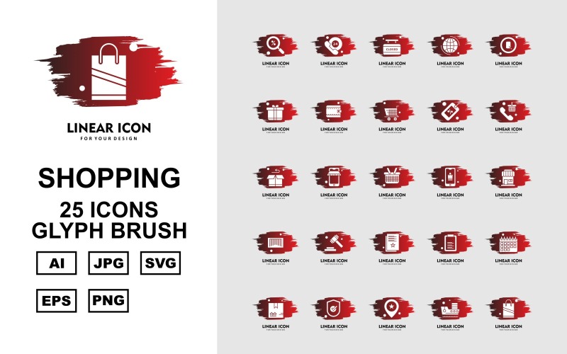 Download Набор иконок "25 Premium Shopping Glyph Brush Icon Set" / 25 Premium Shopping Glyph Brush Icon Set - Набор иконок на тему shopping find,phone,document,calendar,box,tick,location,ship,shopping bag,24 hours alert,closed,earth,search,gift box,wallet,trolley,label,telephone,icon,icons