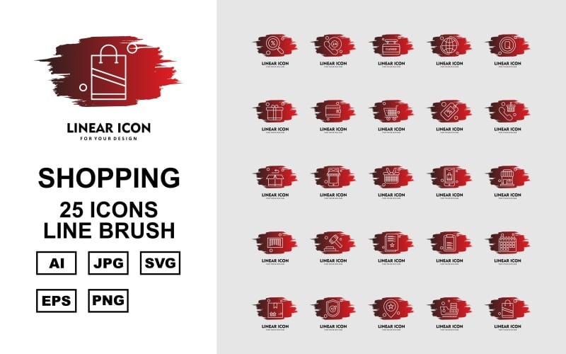 Download Набор иконок "25 Premium Shopping Line Brush Icon Set" / 25 Premium Shopping Line Brush Icon Set - Набор иконок на тему shopping find,phone,document,calendar,box,tick,location,ship,shopping bag,24 hours alert,closed,earth,search,gift box,wallet,trolley,label,telephone,icon,icons