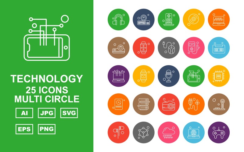 25 Premium Technology Multi Circle Ikonuppsättning