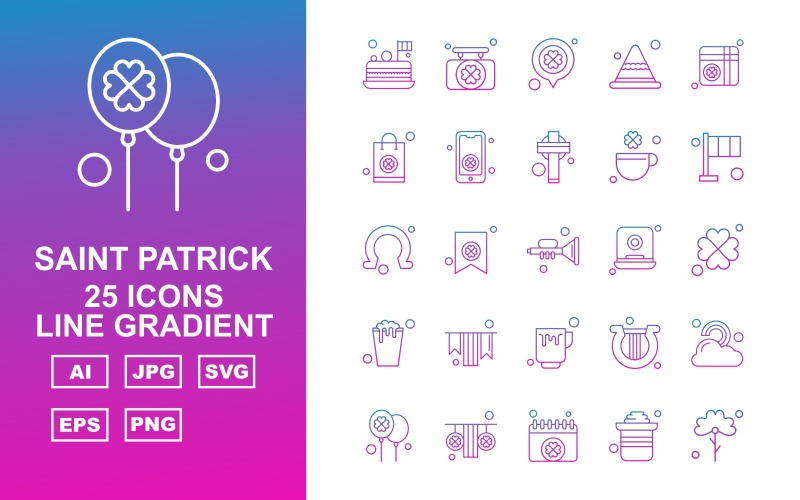 25 Premium zestaw ikon gradientu Saint Patrick Line