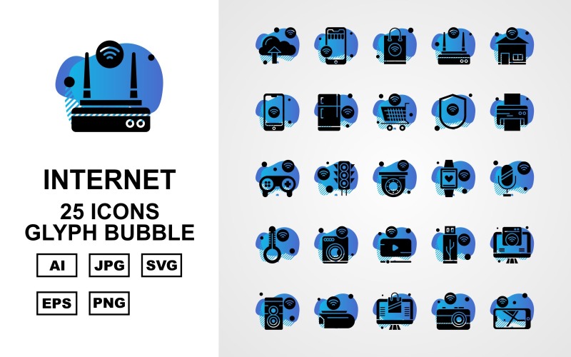 Sada ikon 25 prémiových internetových věcí glyfů bublina