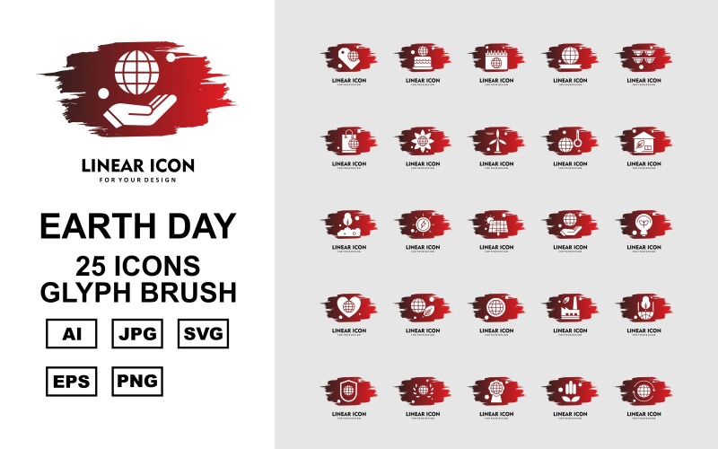 25 set di icone premium Earth Day Glyph Brush