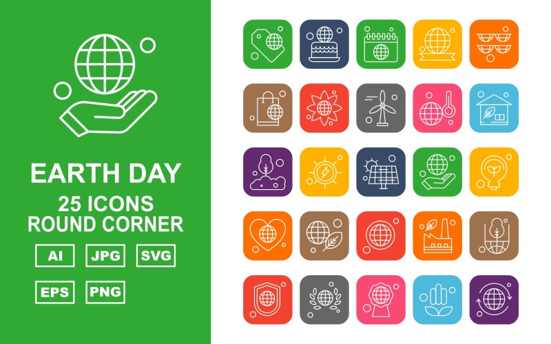 25 set di icone premium Earth Day Round Corner