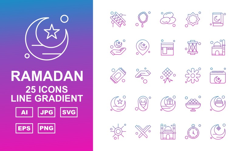 25 преміум-лінія градієнта Рамадан набір іконок