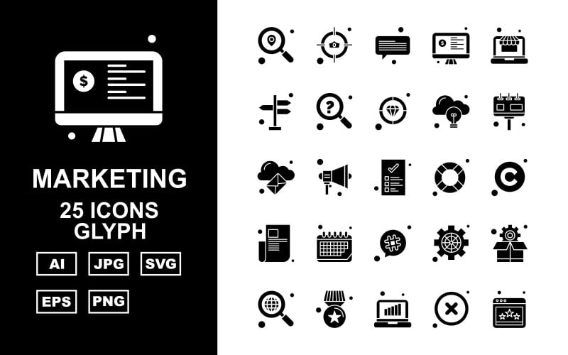 Download Набор иконок "25 Premium Medical Glyph Icon Set" / 25 Premium Medical Glyph Icon Set - Набор иконок на тему medical location,speaker,setting,box,search,award,laptop,cross,website,aim,chat,lcd,direction,diamond,bulb,icon,icons