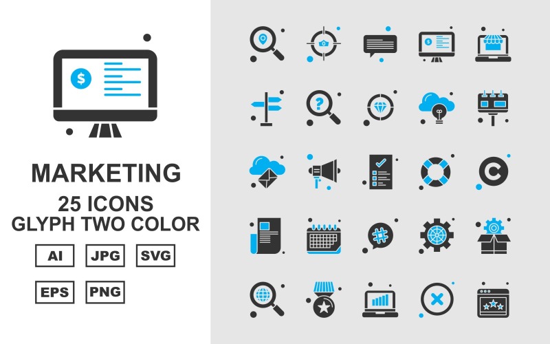 Download Набор иконок "25 Premium Medical Glyph Two Color Icon Set" / 25 Premium Medical Glyph Two Color Icon Set - Набор иконок на тему medical location,speaker,setting,box,search,award,laptop,cross,website,aim,chat,lcd,direction,diamond,bulb,icon,icons