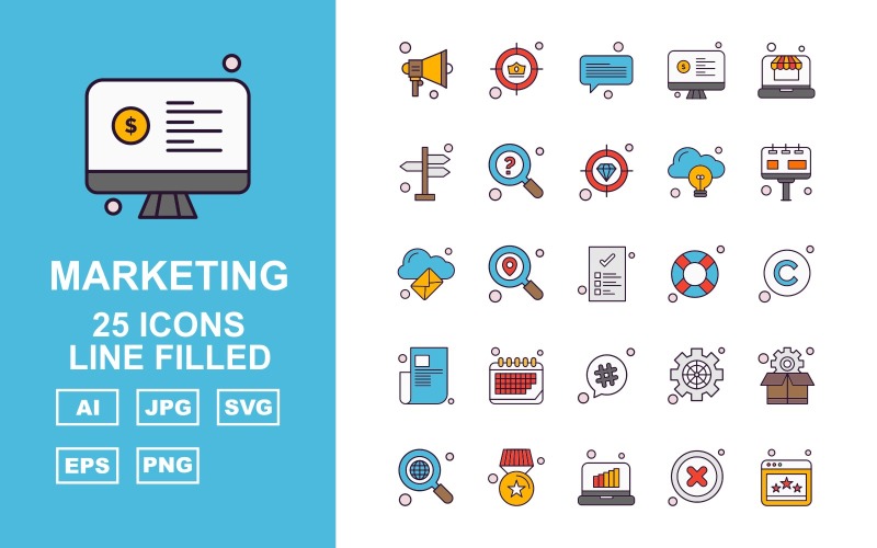 Download Набор иконок "25 Premium Medical Line Filled Icon Set" / 25 Premium Medical Line Filled Icon Set - Набор иконок на тему medical location,speaker,setting,box,search,award,laptop,cross,website,aim,chat,lcd,direction,diamond,bulb,icon,icons