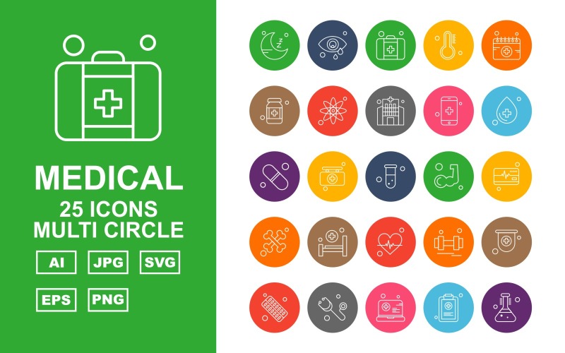 25 Premium medicinsk flersirkelsymbolsuppsättning