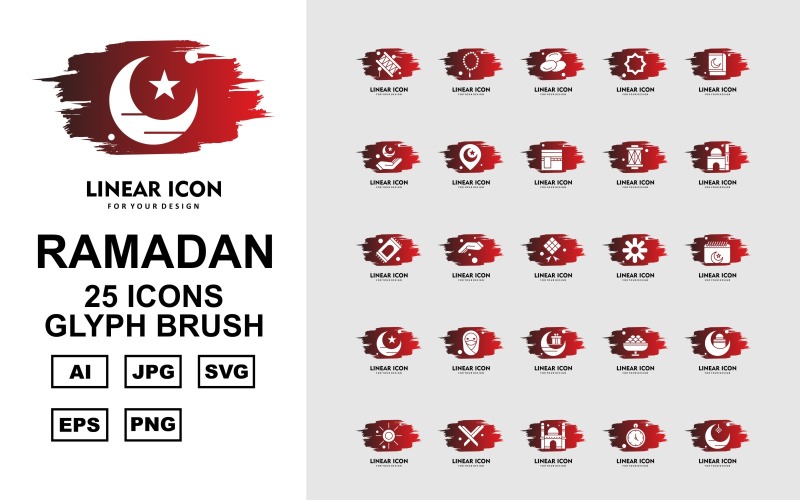 Download Набор иконок "25 Premium Ramadan Glyph Brush Icon Set" / 25 Premium Ramadan Glyph Brush Icon Set - Набор иконок на тему culture bedug,hand,sweet,mosque,sun,quran,timer,moon,prayer,date,decoration,location,kaaba,rug,rosary,flower,schedule,hijab,icon,icons
