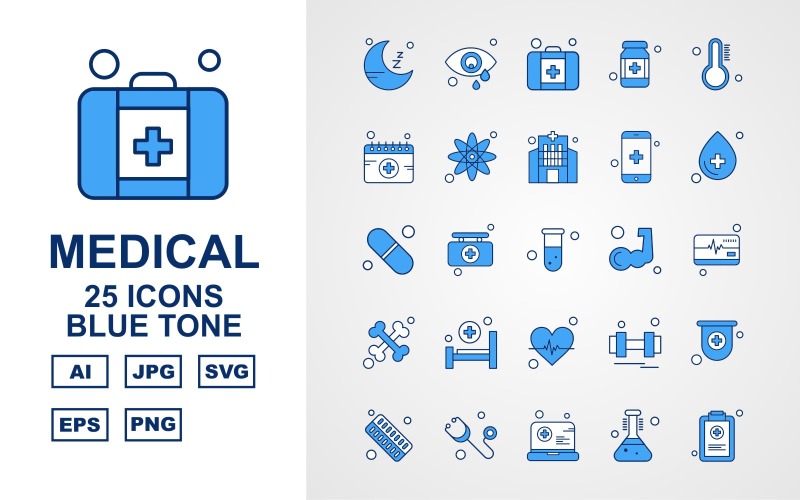 Sada ikon 25 Premium Medical Blue Tone