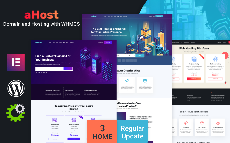 aHost - Tartomány és tárhely téma a WHMCS támogatással a WordPress témával