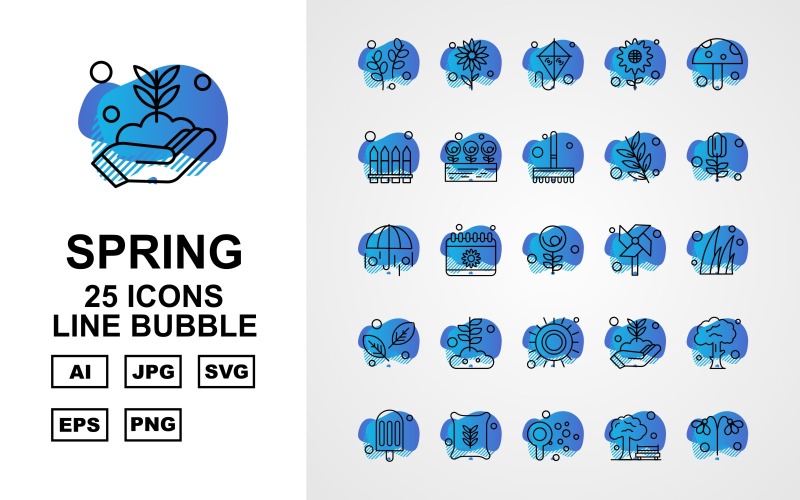 Conjunto de ícones de bolhas de 25 linhas Premium Spring