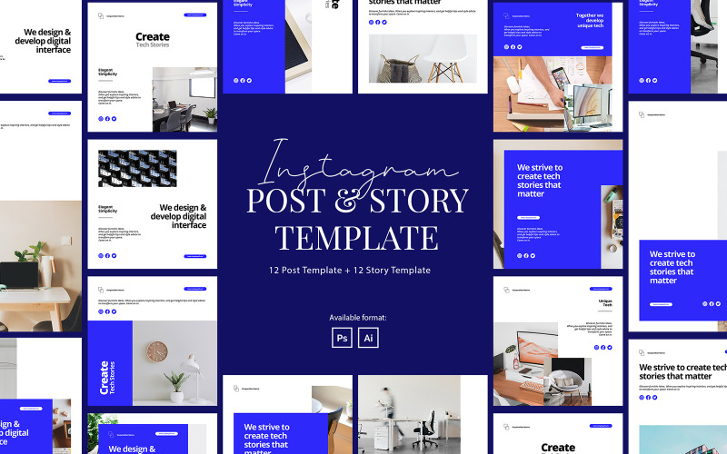 Download Шаблон для соцсетей "Corporate Instagram Post and Story Template for Social Media" / Corporate Instagram Post and Story Template for Social Media - Шаблон для соцсетей на тему графика corporate instagram,company instagram,instagram for company,business,brand,lifestyle,minimalist,modern,elegant,simple,creative,template,instagram post,agency,creative agency,instagram story,c