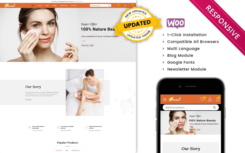 Догляд за обличчям - Тема жіночого косметичного магазину WooCommerce