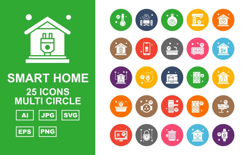 Набор иконок 25 премиум-класса для умного дома с несколькими кругами