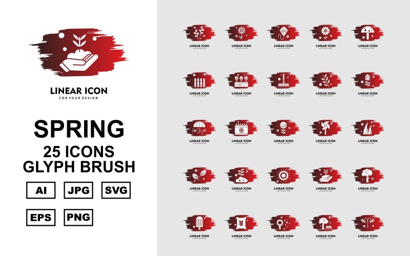 Набор из 25 кистей Premium Spring Glyph Brush Icon Set