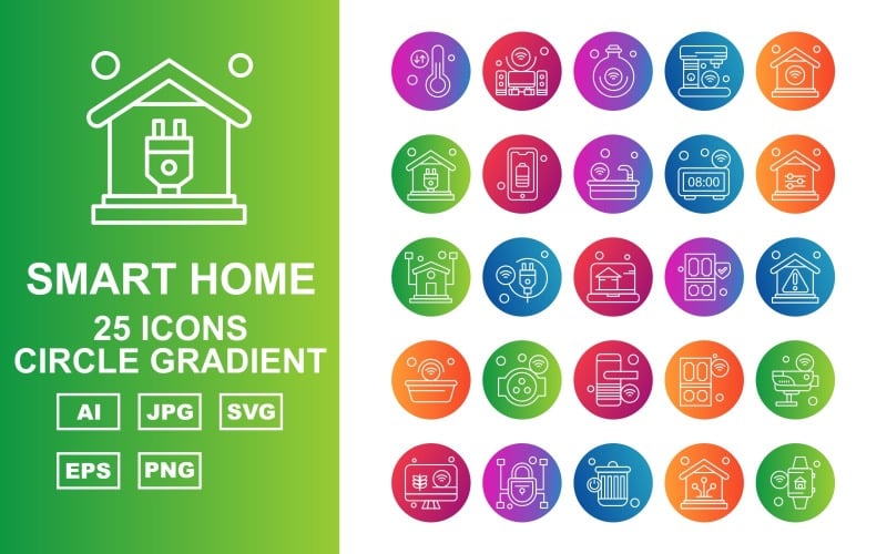 25 Premium Smart Home Circle Gradient Ikonuppsättning