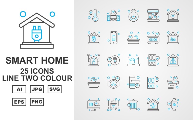 25 Premium Smart Home Line tweekleurige pictogramserie