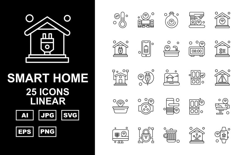 25 Premium Smart Home linjär ikonuppsättning