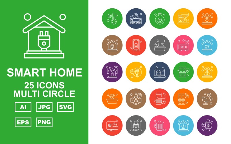 25 Premium Smart Home Multi Circle Ikonuppsättning