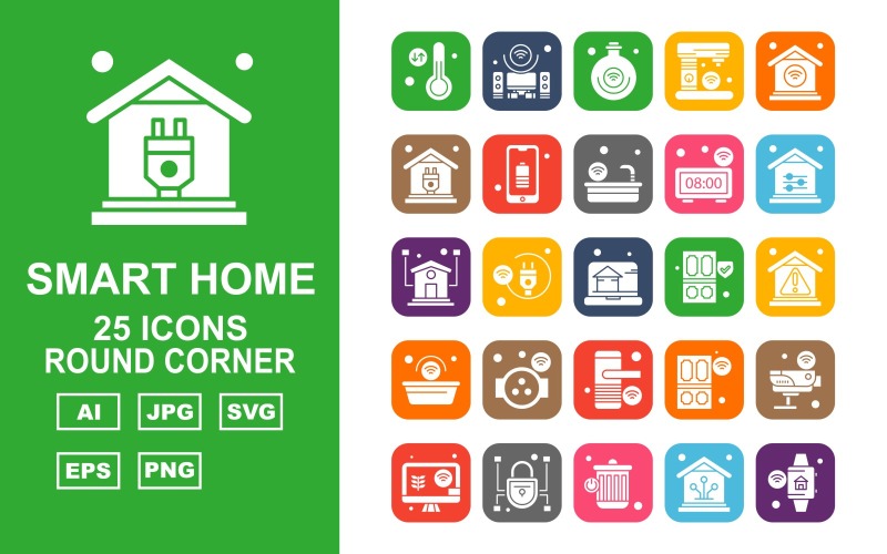 25 Premium Smart Home ronde hoek Icon Set