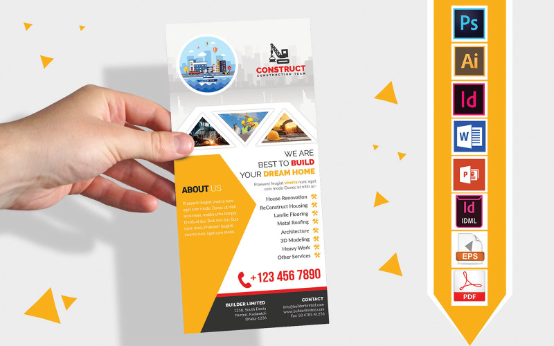Download Фирменный стиль "Rack Card | Construction DL Flyer Vol-04 - Corporate Identity Template" / Rack Card | Construction DL Flyer Vol-04 - Corporate Identity Template - Фирменный стиль на тему графика dl,dl flyer,construction dl flyer,construction,building,builders,construct,construction flyer,building flyer,builders flyer,building construction flyer,building construction,road construction
