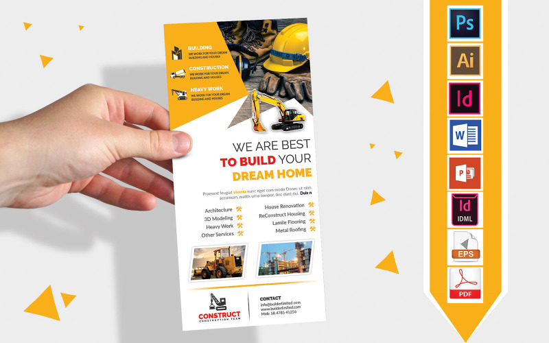Download Фирменный стиль "Rack Card | Construction DL Flyer Vol-05 - Corporate Identity Template" / Rack Card | Construction DL Flyer Vol-05 - Corporate Identity Template - Фирменный стиль на тему графика dl,dl flyer,construction dl flyer,construction,building,builders,construct,construction flyer,building flyer,builders flyer,building construction flyer,building construction,road construction