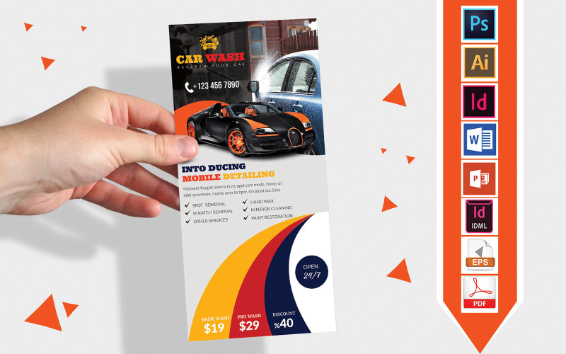 Rack-kort | Biltvätt DL Flyer Vol-03 - mall för företagsidentitet