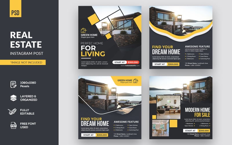 Download Шаблон для соцсетей "Real Estate Instagram Post Social Media Template" / Real Estate Instagram Post Social Media Template - Шаблон для соцсетей на тему графика instagram post,banner,real estate,property,apartment,agency,furniture,landmark,home,house,social media,business,cover,estate,modern,social,dream home,interior,building