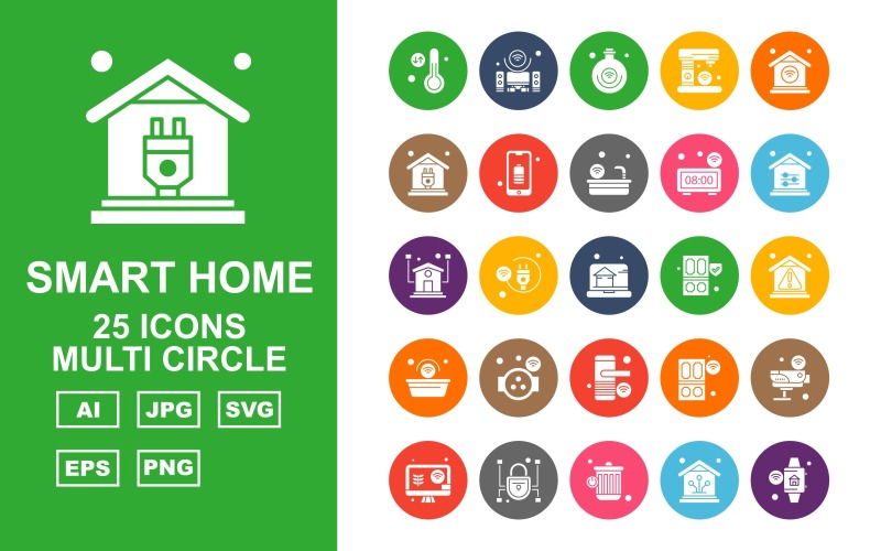 25 set di icone multi cerchio Premium Smart Home