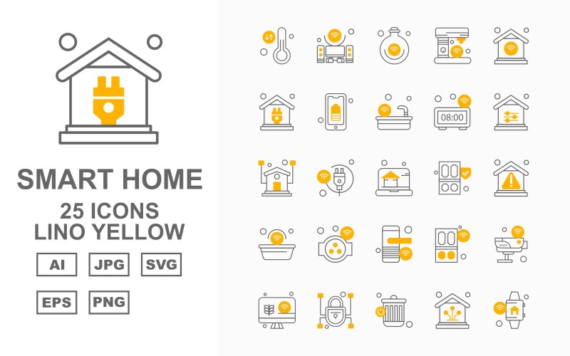 25 Zestaw żółtych ikon Premium Smart Home Lino