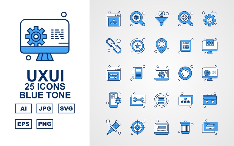 25 Conjunto de iconos de tono azul Premium UXUI II