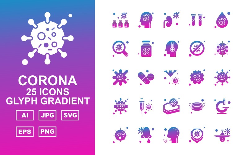 25 ikon ikon přechodu na viry Corona Virus Glyph