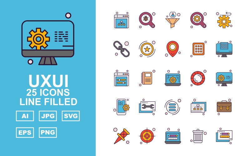 25 премиальных наборов иконок UXUI II Line Filled