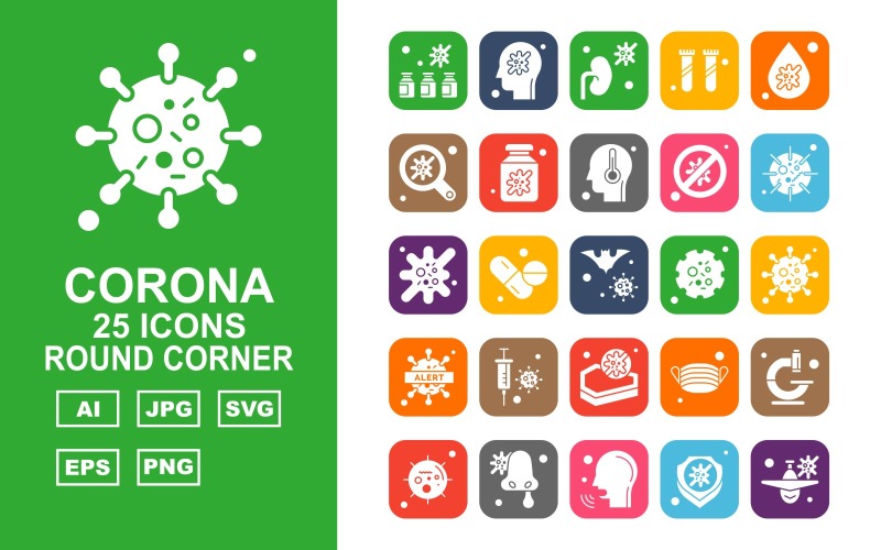 25 Premium Corona Virus Conjunto de iconos de esquina redonda