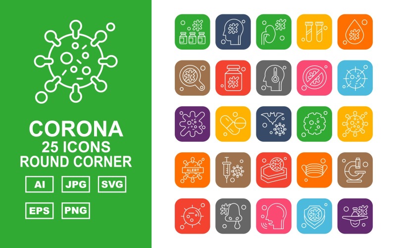 25 Premium Corona Virus Conjunto de iconos de esquina redonda