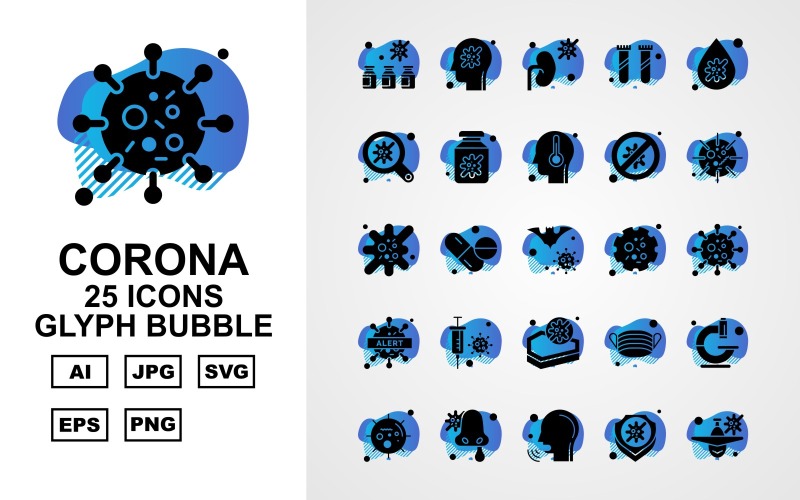 25 Premium Corona Virus Glyph Bubble Ikonuppsättning
