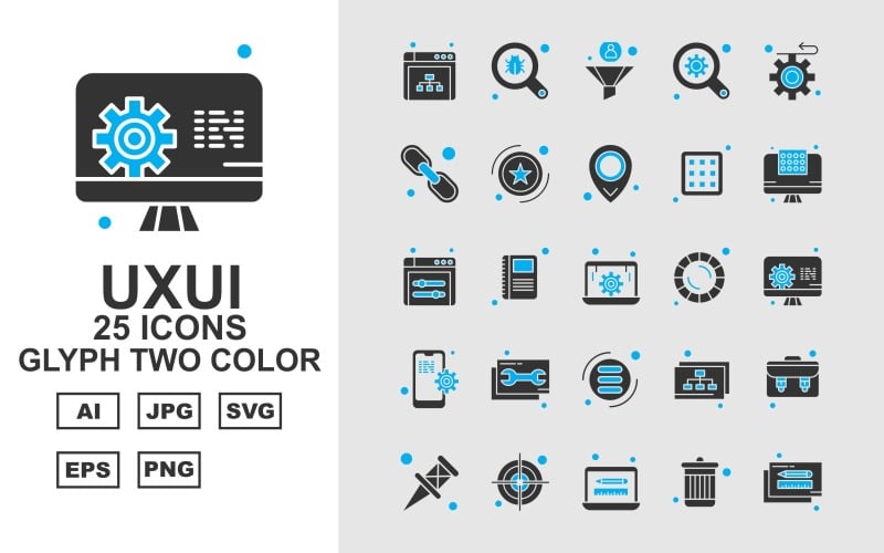 25 Premium UXUI II Glyph Set di icone a due colori