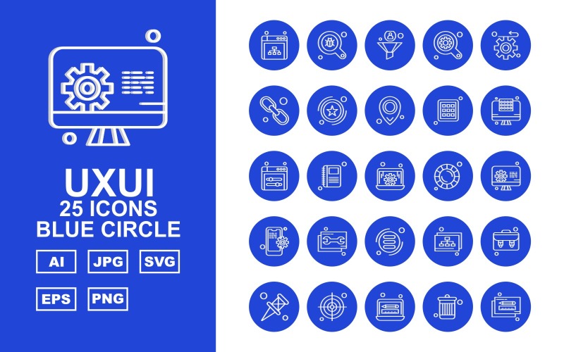 25 Premium UXUI II蓝色圆圈图标集