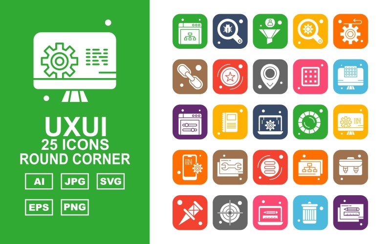 25 Premium UXUI II-Symbolset für runde Ecken
