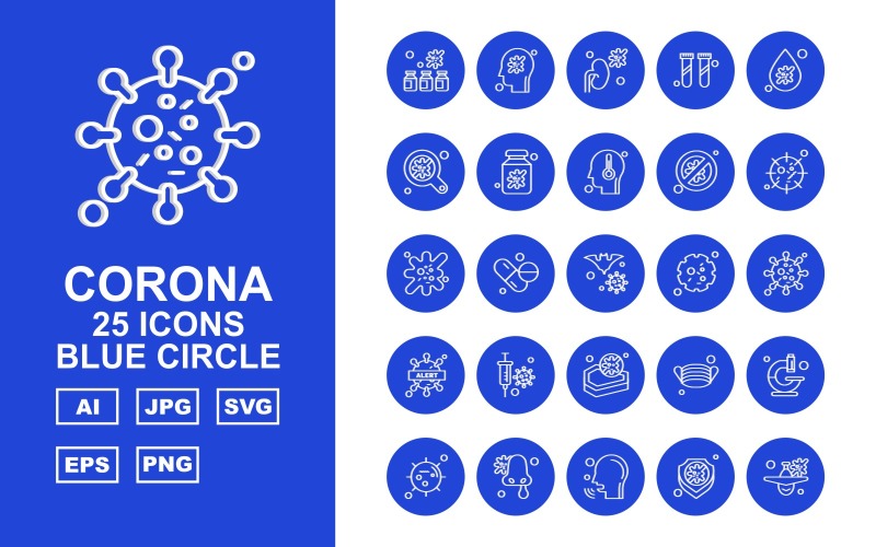 Sada ikon 25 Premium Corona Virus Blue Circle