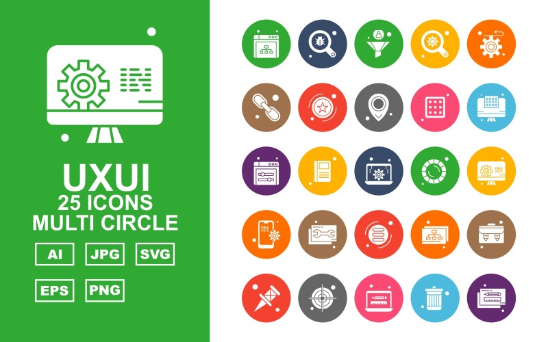 Sada ikon 25 Premium UXUI II Multi Circle