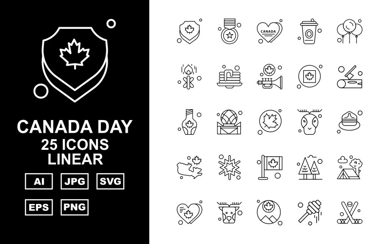 Conjunto de ícones lineares de 25 dias premium no Canadá