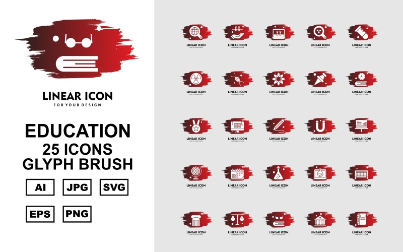 25 Conjunto de iconos de pincel de glifo de educación premium