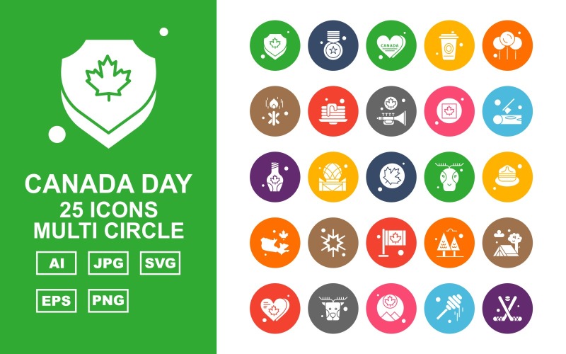 25 Premium Canada Day Multi Circle Icon Set