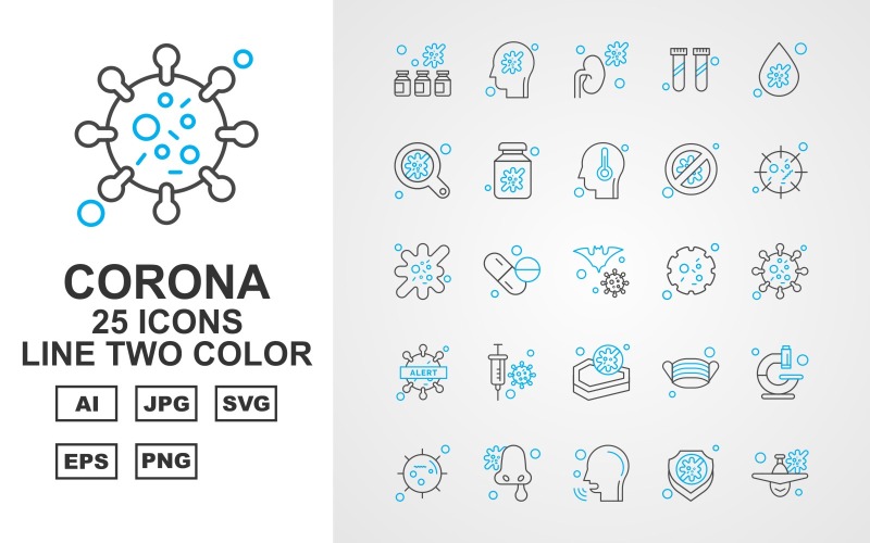 25 Premium Corona Virüs Hattı İki Renkli Simge Seti