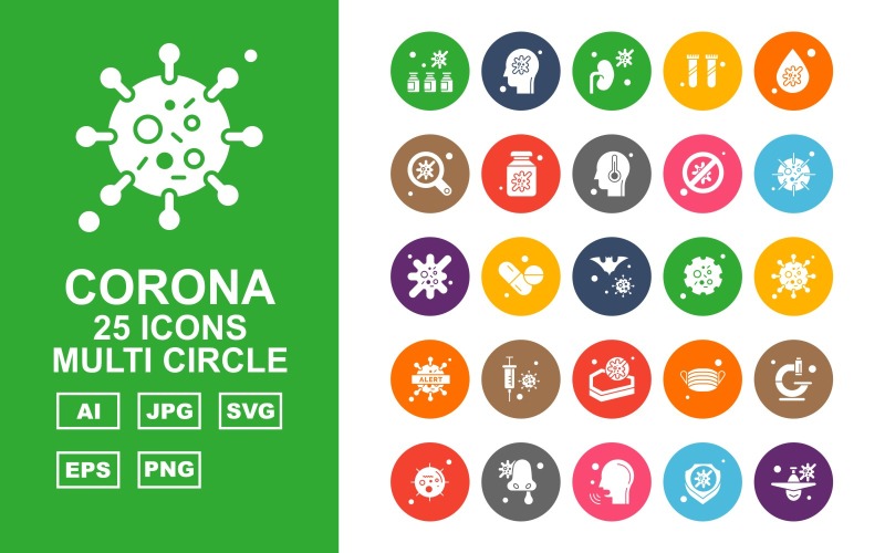 Download Набор иконок "25 Premium Corona Virus Line Circle Icon Set" / 25 Premium Corona Virus Line Circle Icon Set - Набор иконок на тему medical bottl,medicines,face mask,microscope,coronavirus,patient,shield,airplane,kidney,research,blood drop,search,bottle,block,covid 19,injection,icon,icons