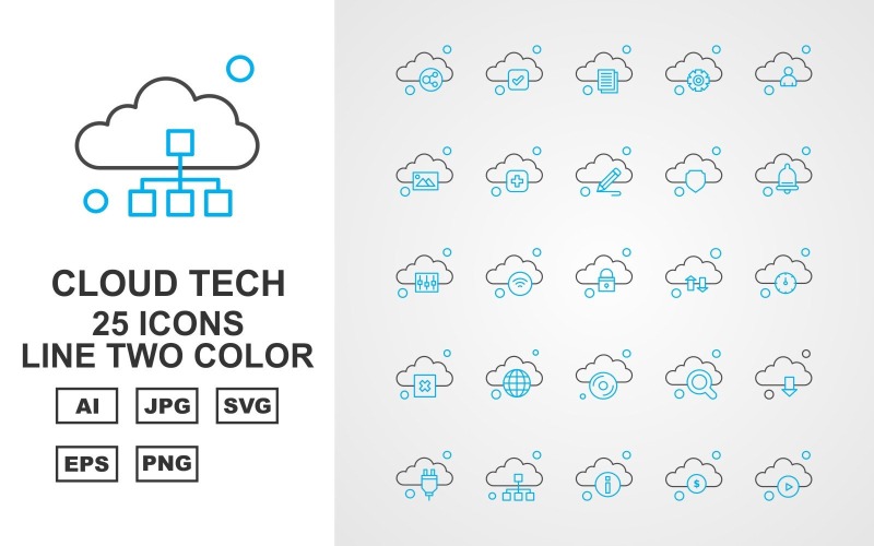 25 Преміум хмара Tech Line двоколірний набір іконок
