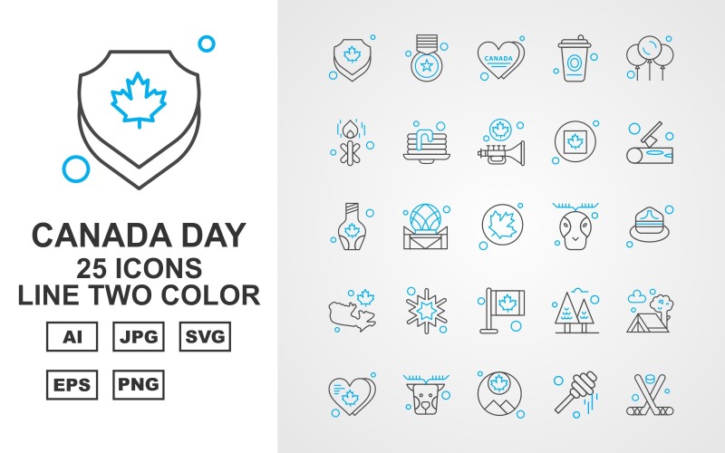 25 Premium Kanada gün Satırı İki Renkli Simge Seti